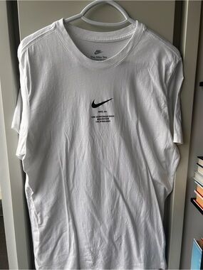 Nike White Short-Sleeve Tee with Black Swoosh Logo